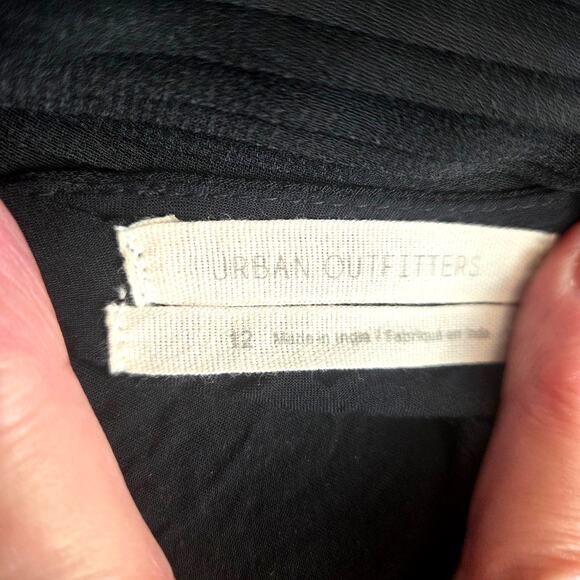 UO Y2K Whimsigoth Chiffon Black Babydoll Dress Sz 12 Flowy Pleated Puff Sleeves - Picture 3 of 16